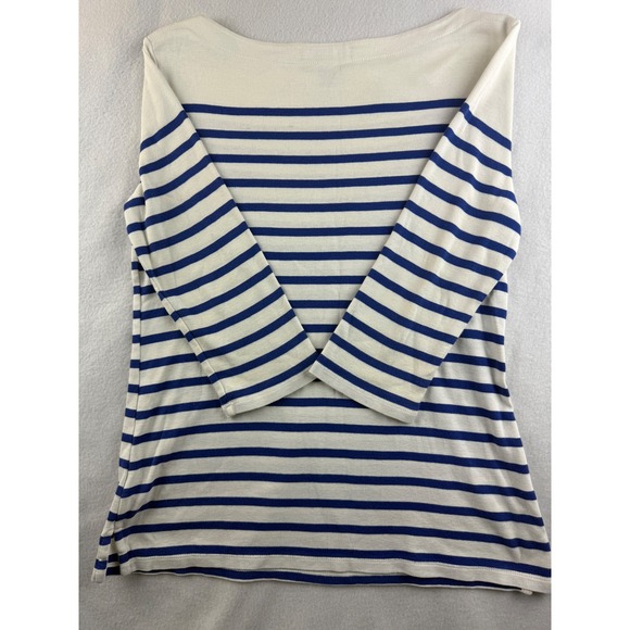 Lauren Ralph  Women's Striped Boat Neck Button Shoulder 3/4 Sleeve Shirt Medium - Picture 6 of 6